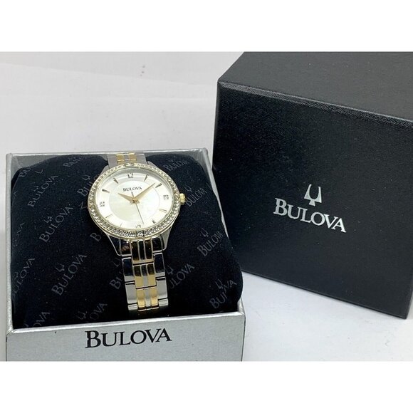 Bulova Women's Watch 98L273 Two Tone Crystal Accent Mother of Pearl Dial - Picture 3 of 13